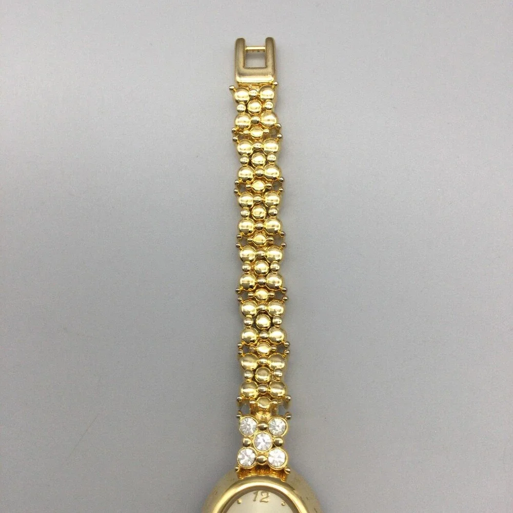 Adolfo Womens Watch 17mm Ovall Gold Tone Crystal Bracelet New Battery 6.5